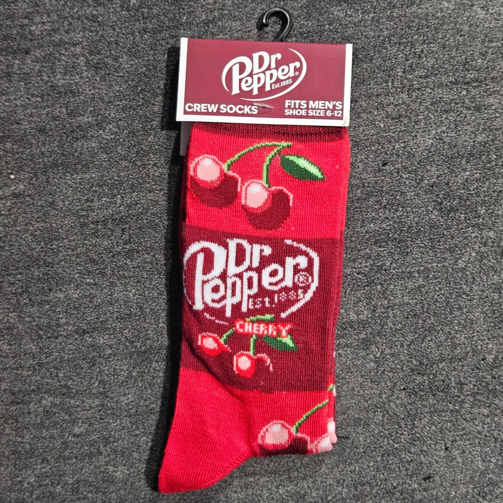 Dr Pepper Cherry Men's Crew Socks Red Striped Size 6-12 Odd Sox